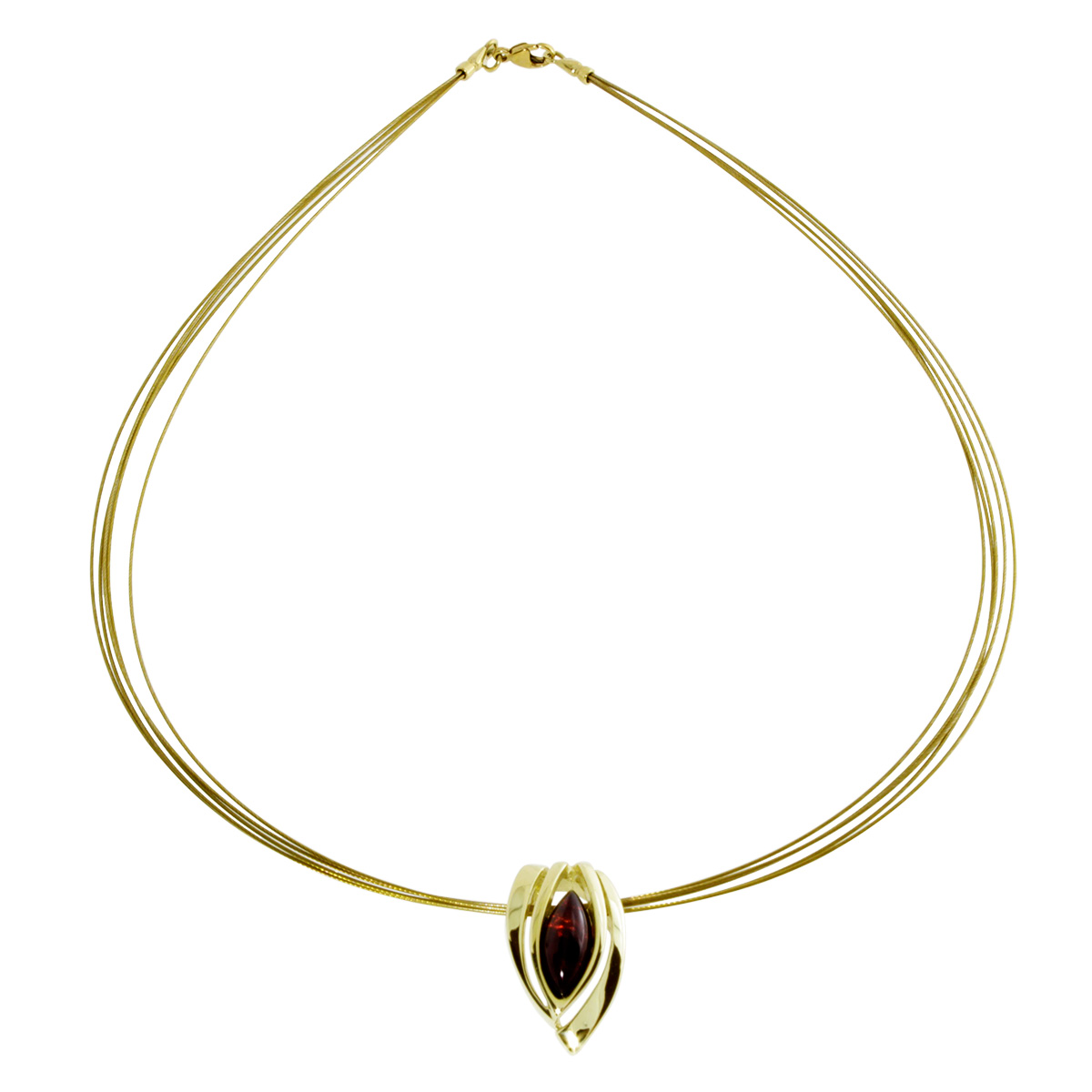 001-103250-A1421 Nyloncollier mit Anhänger, Gold 333/000, 42 cm, Bernstein