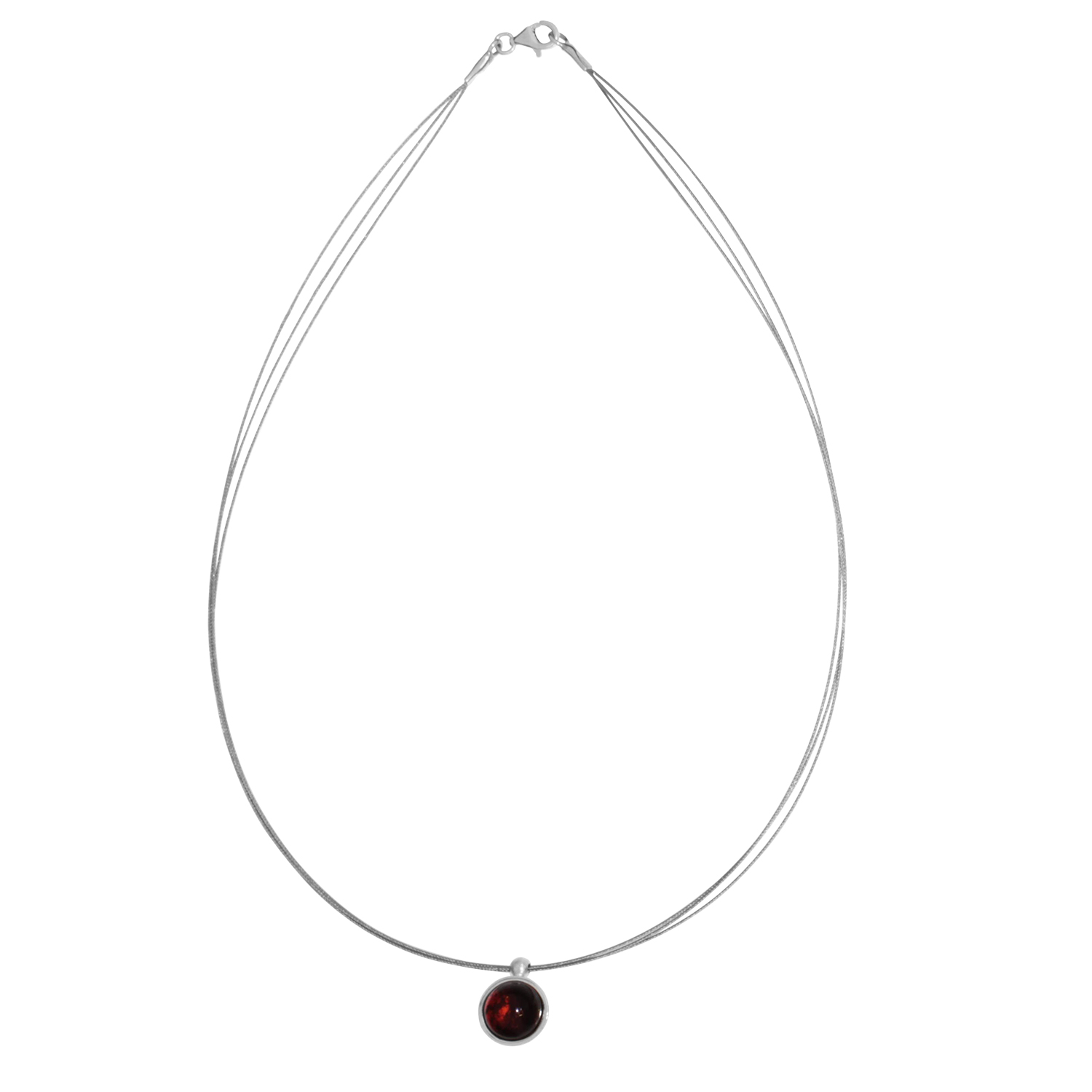 001-203702-C142-2 Edelstahlcollier 3- fach, mit Anhänger,  Silber 925/000, Bernstein, 42 oder 45 cm, Sarah Vicenza