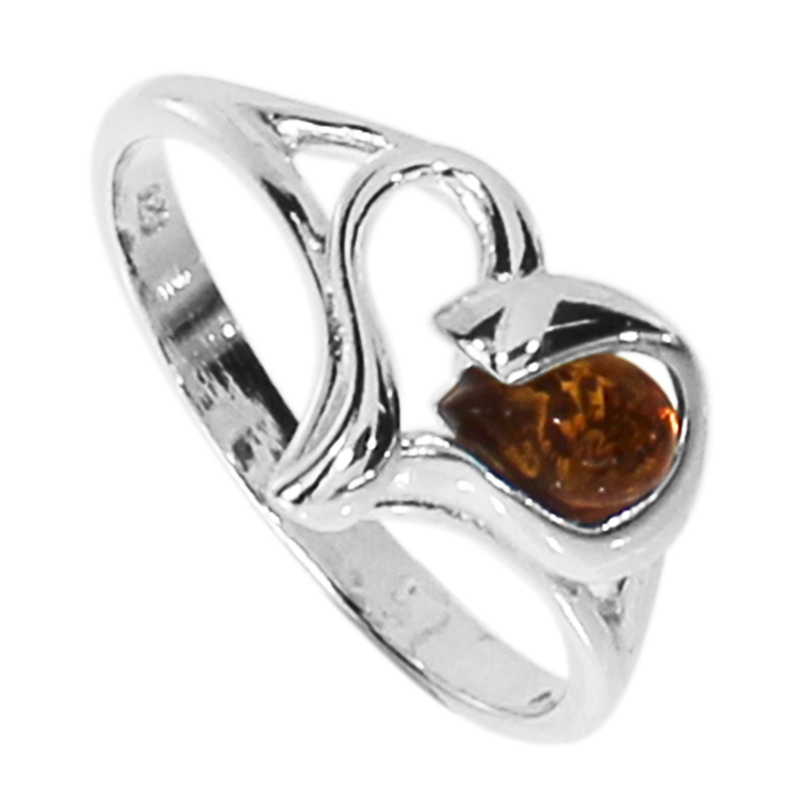 Ring Silber 925/000 "Herz", Bernstein -Größe wählbar-