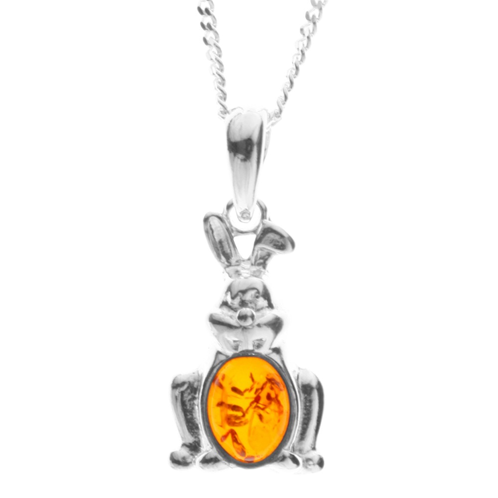 098-200150-A140Vaqhmeyk34Hvk Kette mit Anhänger Silber 925/000, Hase, Bernstein, -Länge wählbar-