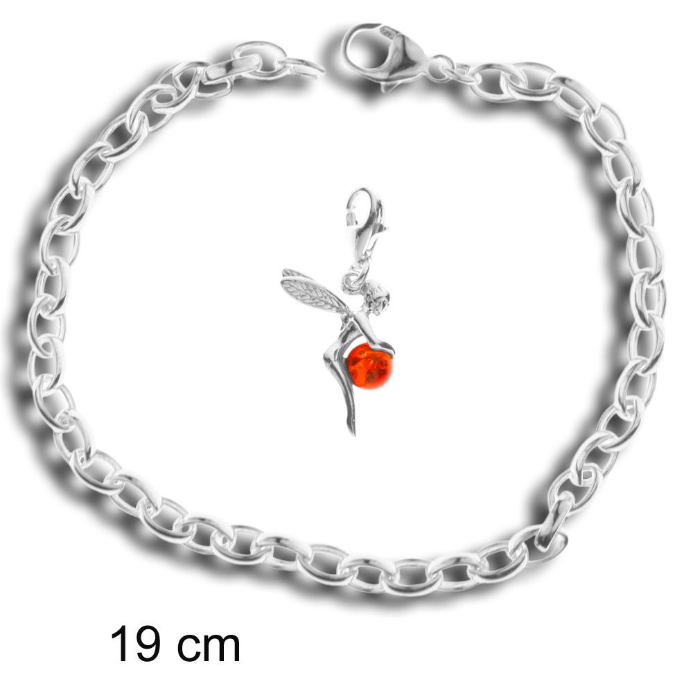 002-210004-019C1 Charmsarmband mit Anhänger Elfe, 19 cm,  Silber 925/000, Bernstein