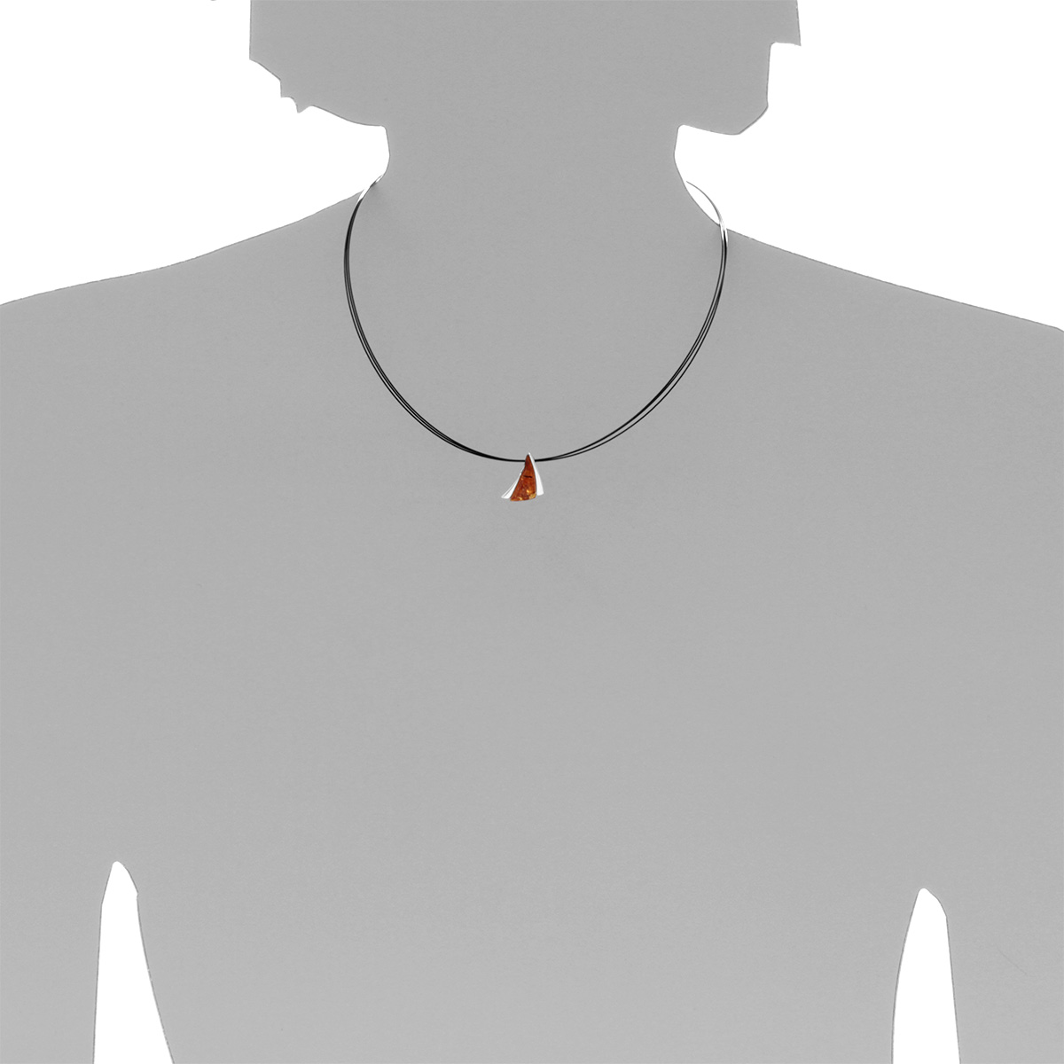 001-203611-A142s-Kopie Nyloncollier mit Anhänger, 42 cm, Silber 925/000, Bernstein