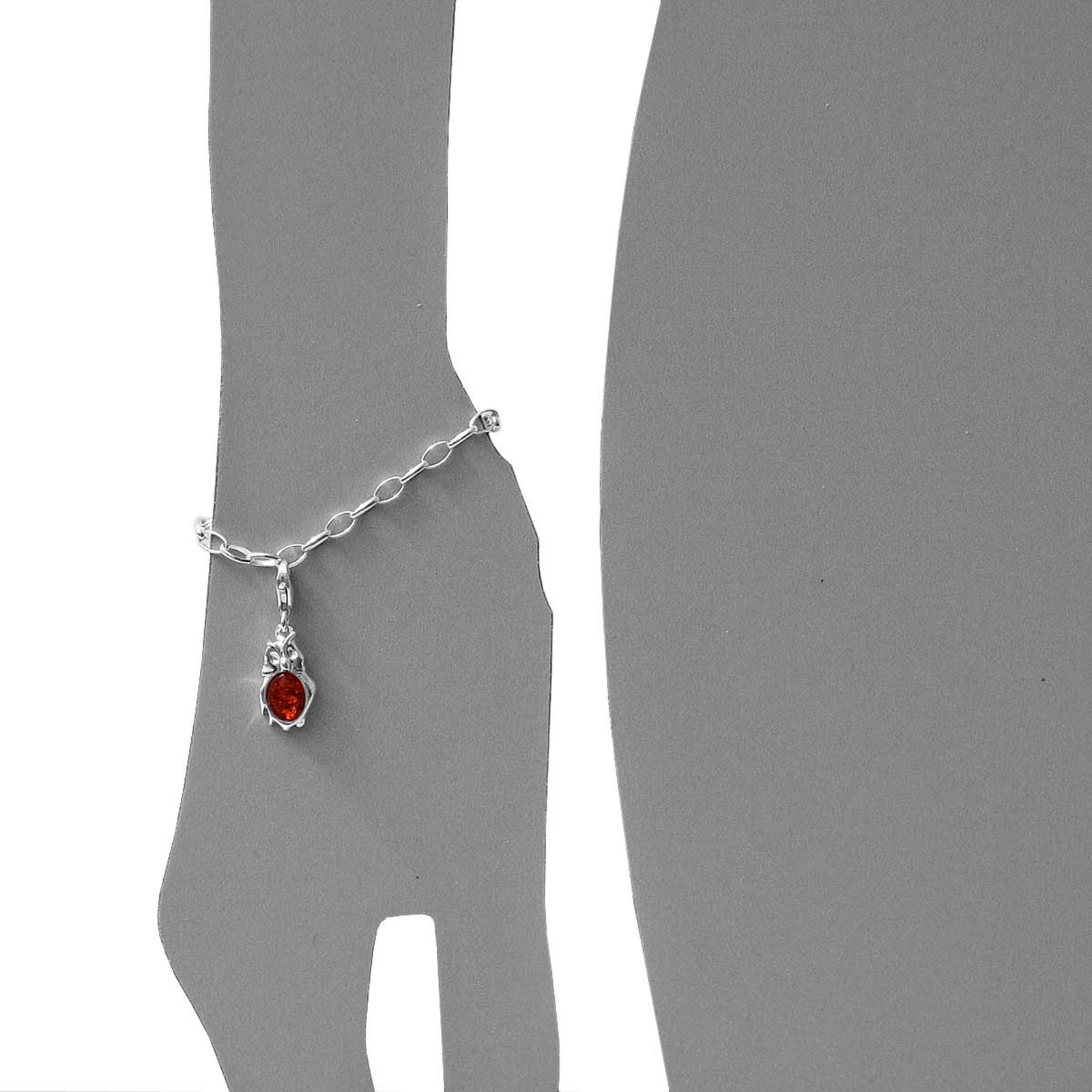 098-200110-0200s Charm Silber 925/000, Eule, Bernstein