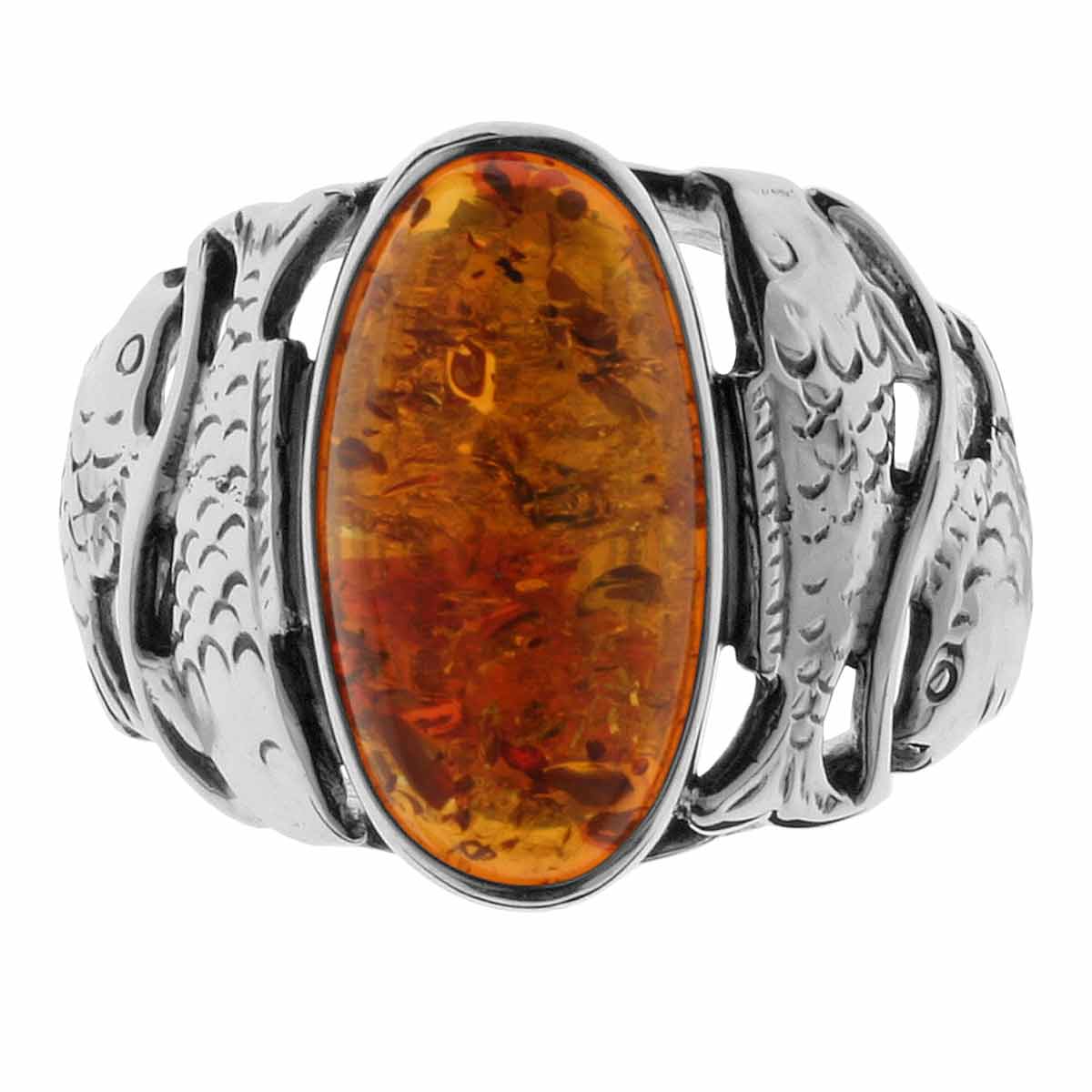 Ring Fischland Silber 925/000, oxyd., Bernstein -Größe wählbar-