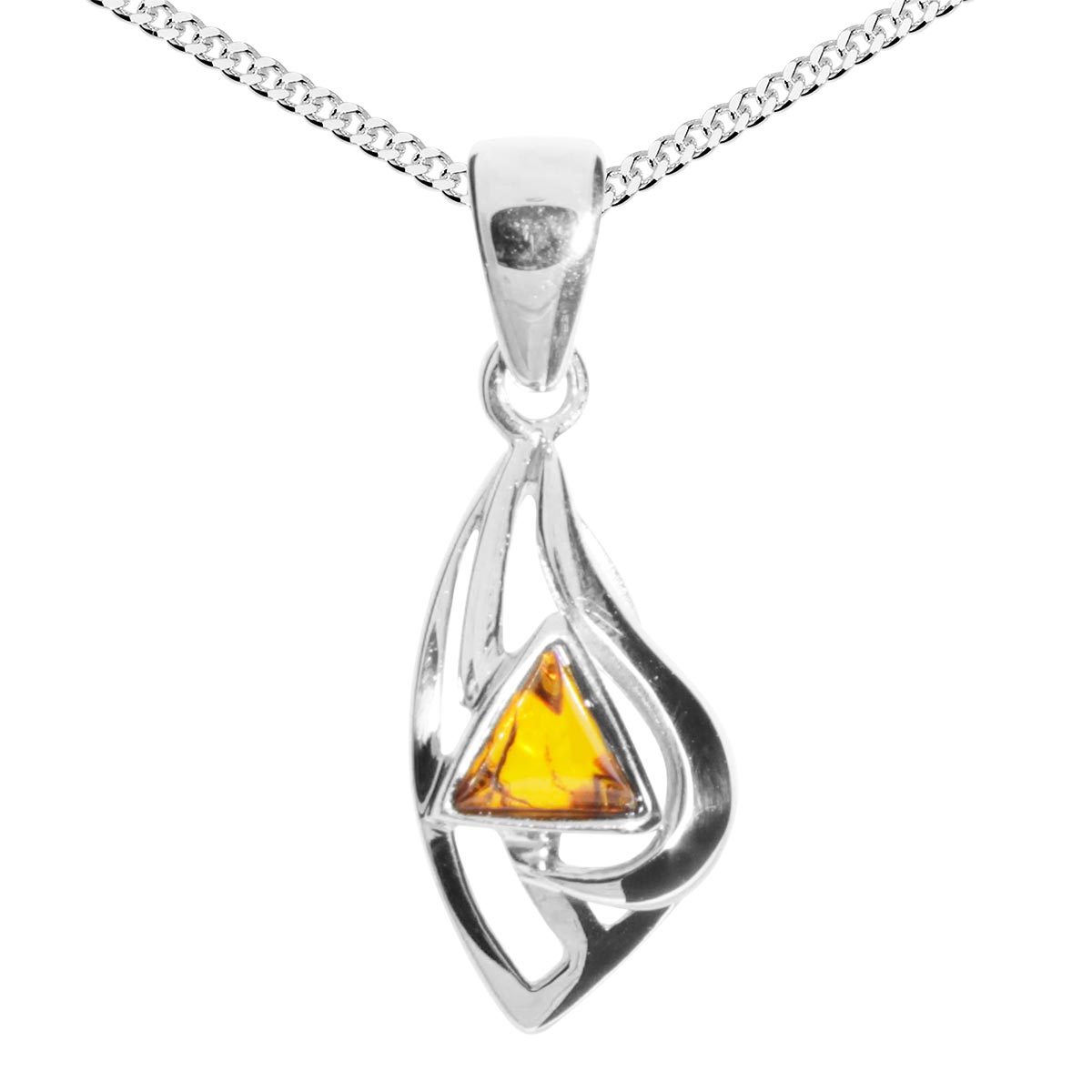 Kette mit Anhänger Silber 925/000, 42 oder 45 cm, Bernstein