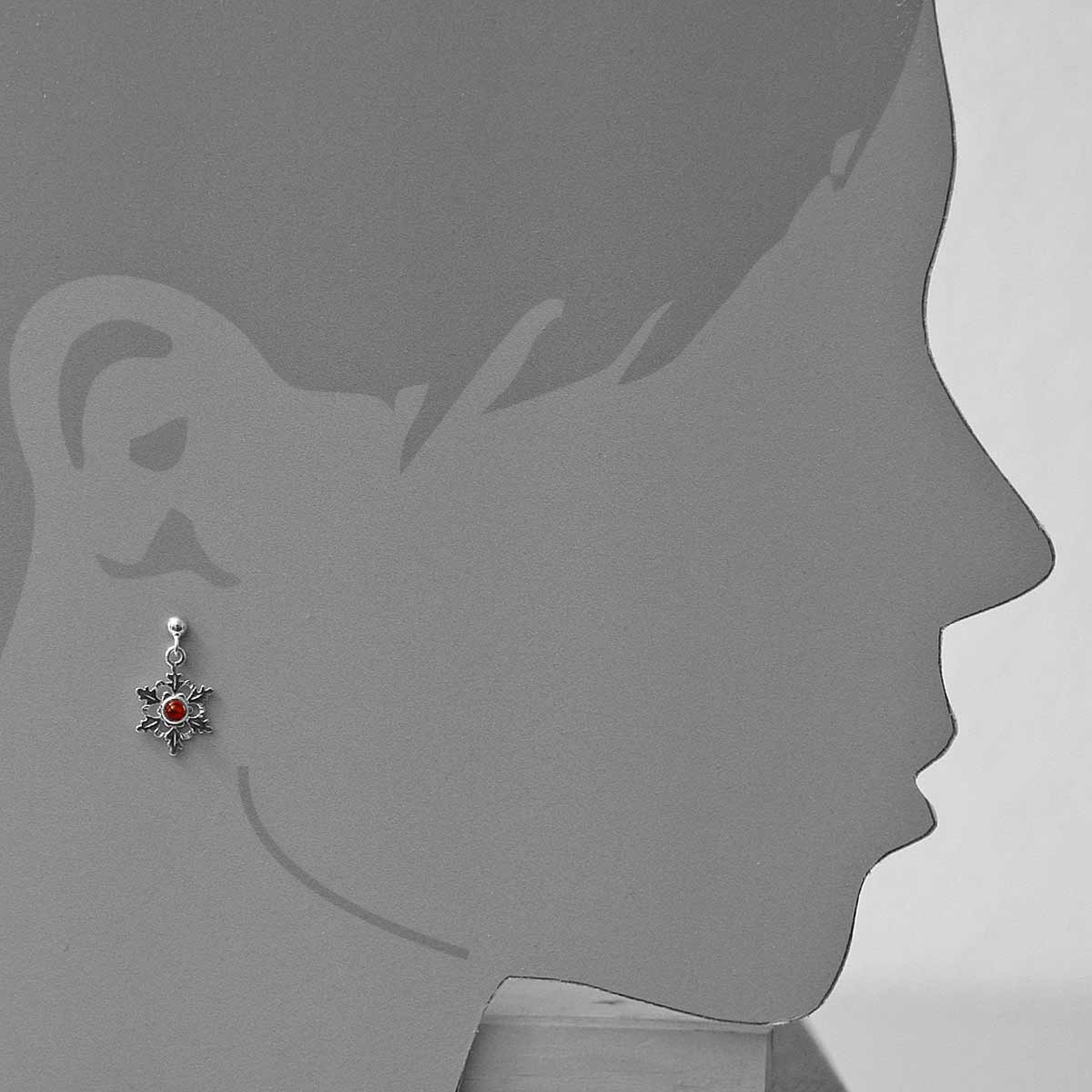 Ohrhänger Silber 925/000, Schneeflocke, Bernstein