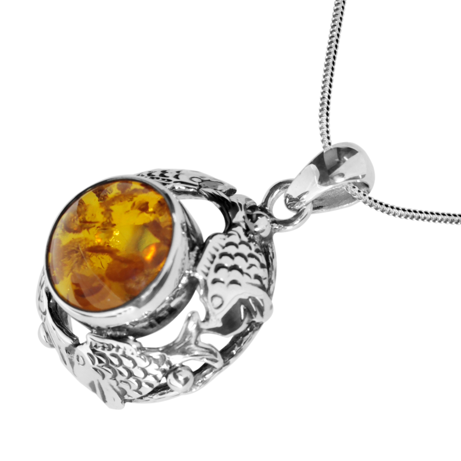 Kette mit Anhänger, Fischland, Silber 925/000, oxyd., Bernstein Kette mit Anhänger, Fischland, Silber 925/000, oxyd., Bernstein