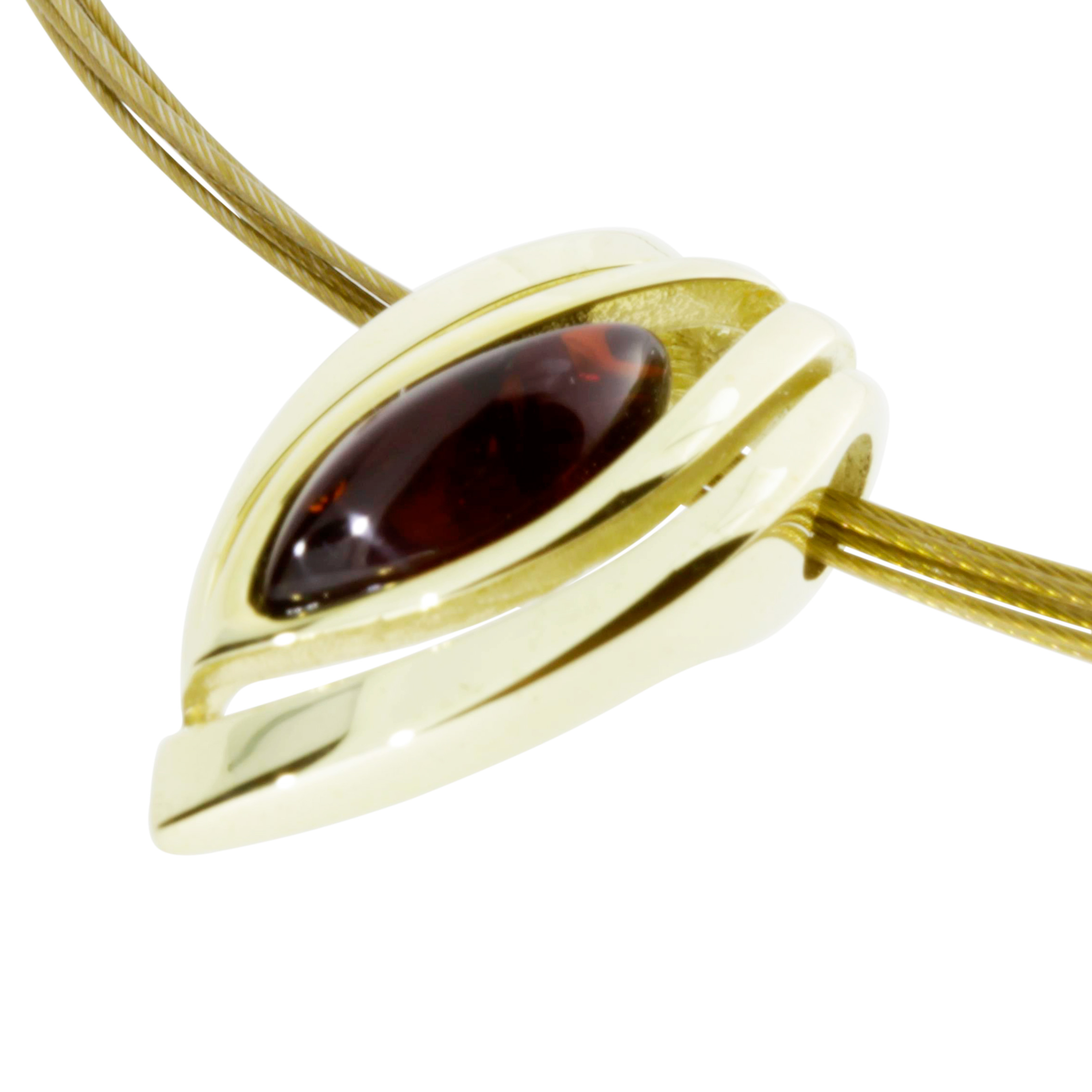 001-103250-A1422 Nyloncollier mit Anhänger, Gold 333/000, 42 cm, Bernstein