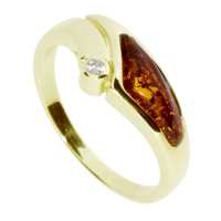 Ring Gold 333/000, Bernstein/Zirkonia -Größe wählbar-