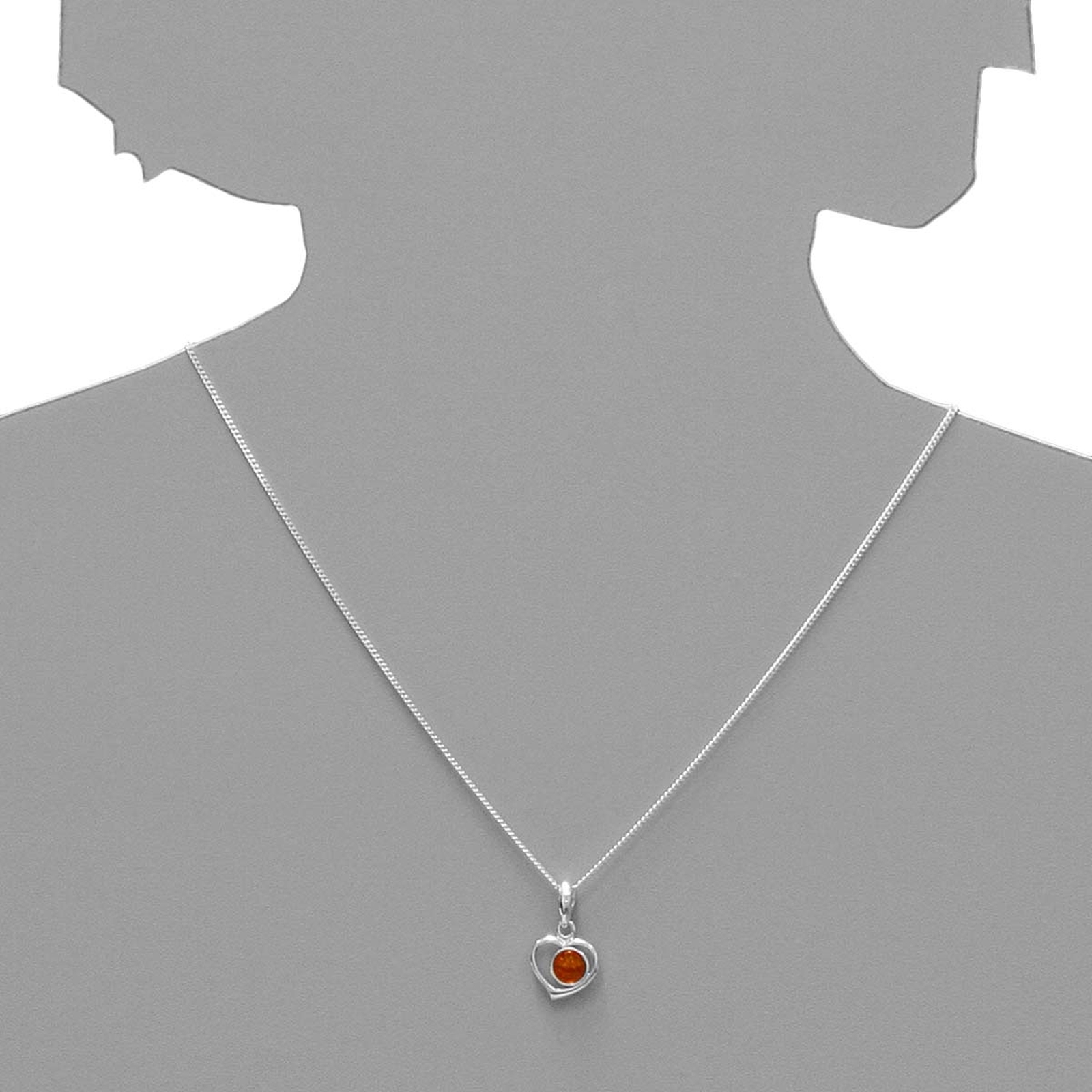 098-200540-A142s Kette mit Anhänger Herz, Silber 925/000, Bernstein,-Länge wählbar-
