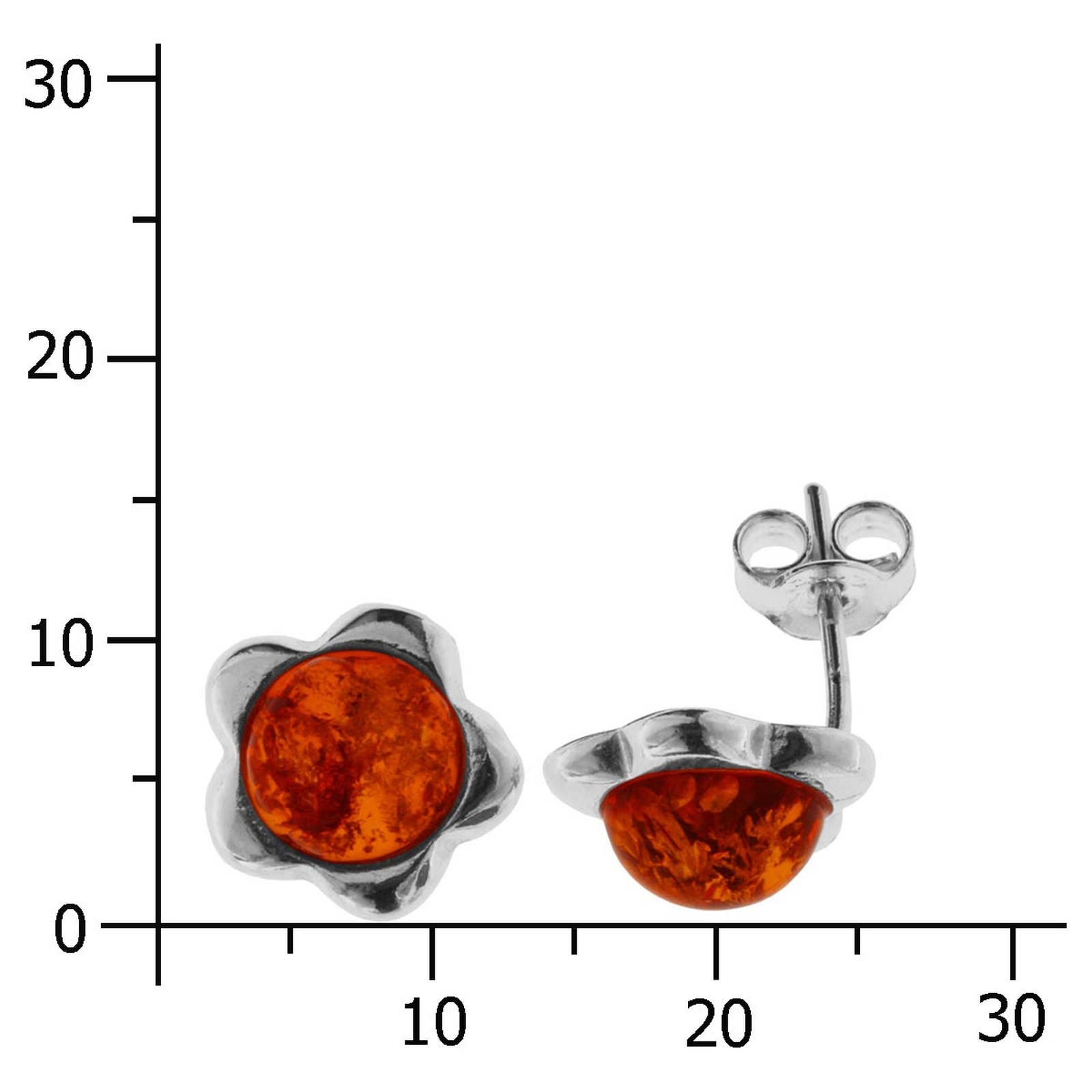 098-265090-0100k Ohrstecker Silber 925/000, Blüte, Bernstein