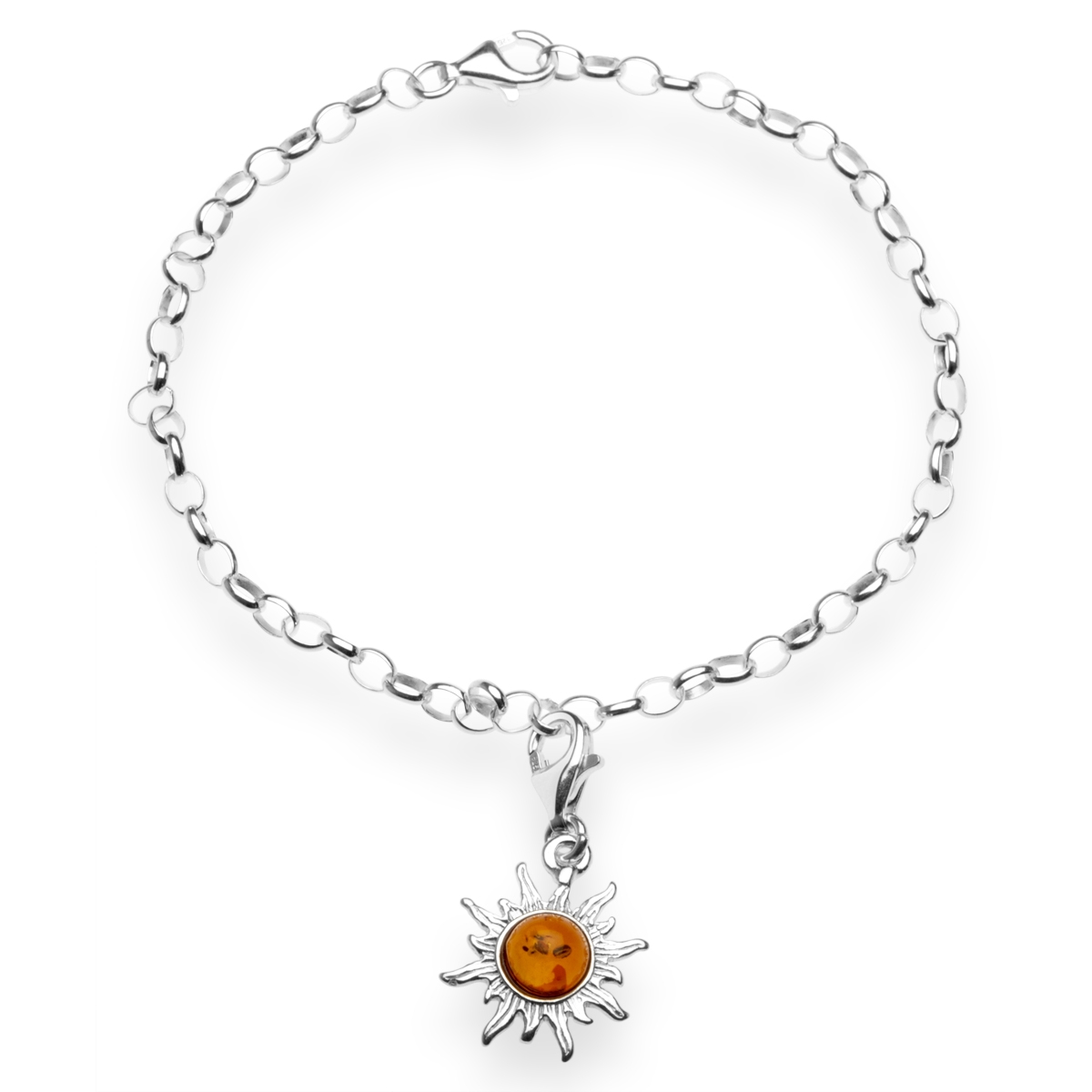 002-210002-019C Charmsarmband mit Anhänger Sonne, 19 cm,  Silber 925/000, Bernstein
