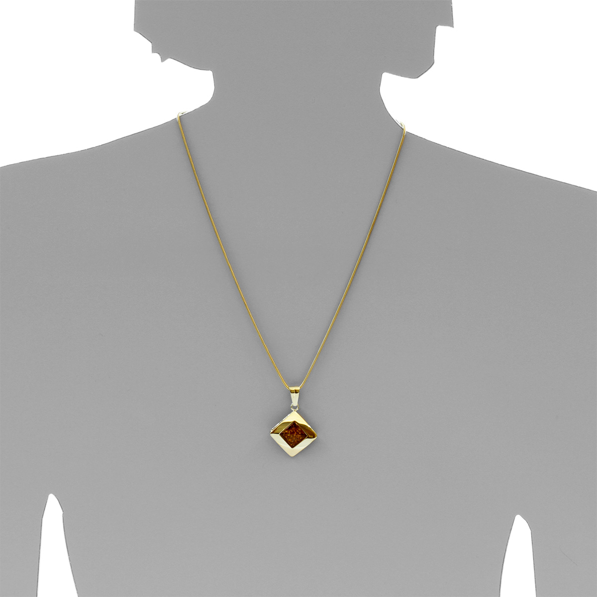 4250054286097-PT05 Kette mit Anhänger, Silber vergoldet, 50 cm, Bernstein