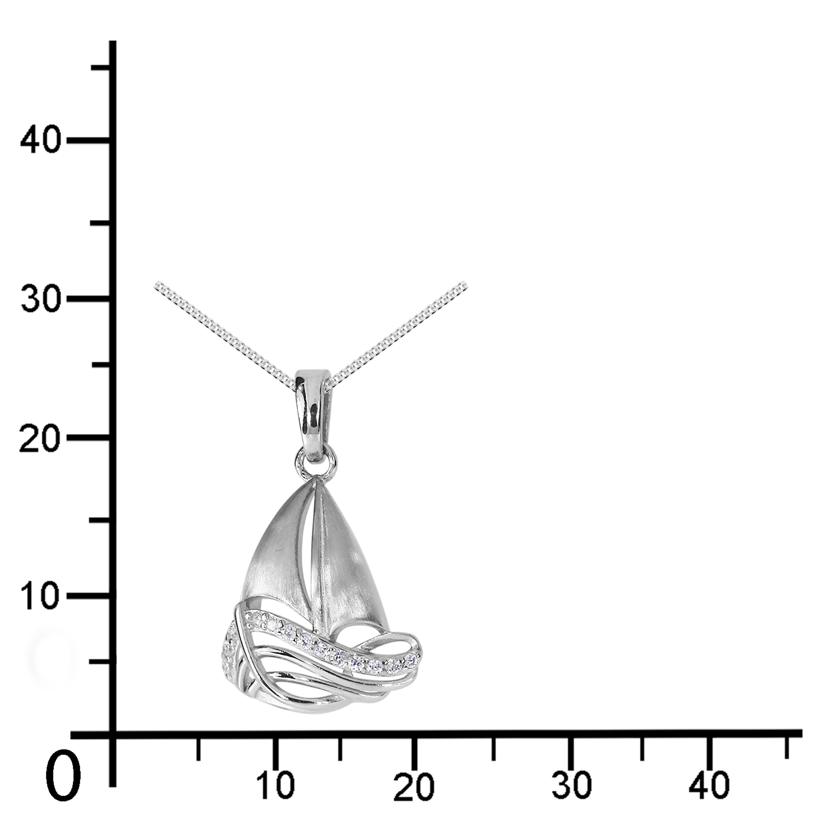 Kette mit Anhänger "Schiff", Silber 925/000,  Zirkonia  -Länge wählbar- Kette mit Anhänger "Schiff", Silber 925/000,  Zirkonia  -Länge wählbar-