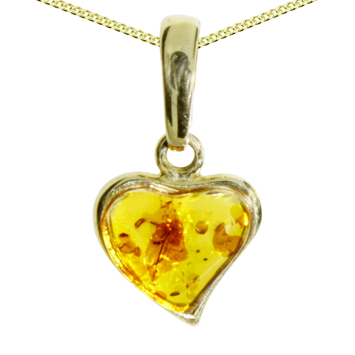 001-103654-A142 Kette mit Anhänger Gold 333/000, 42 cm, Herz, Bernstein