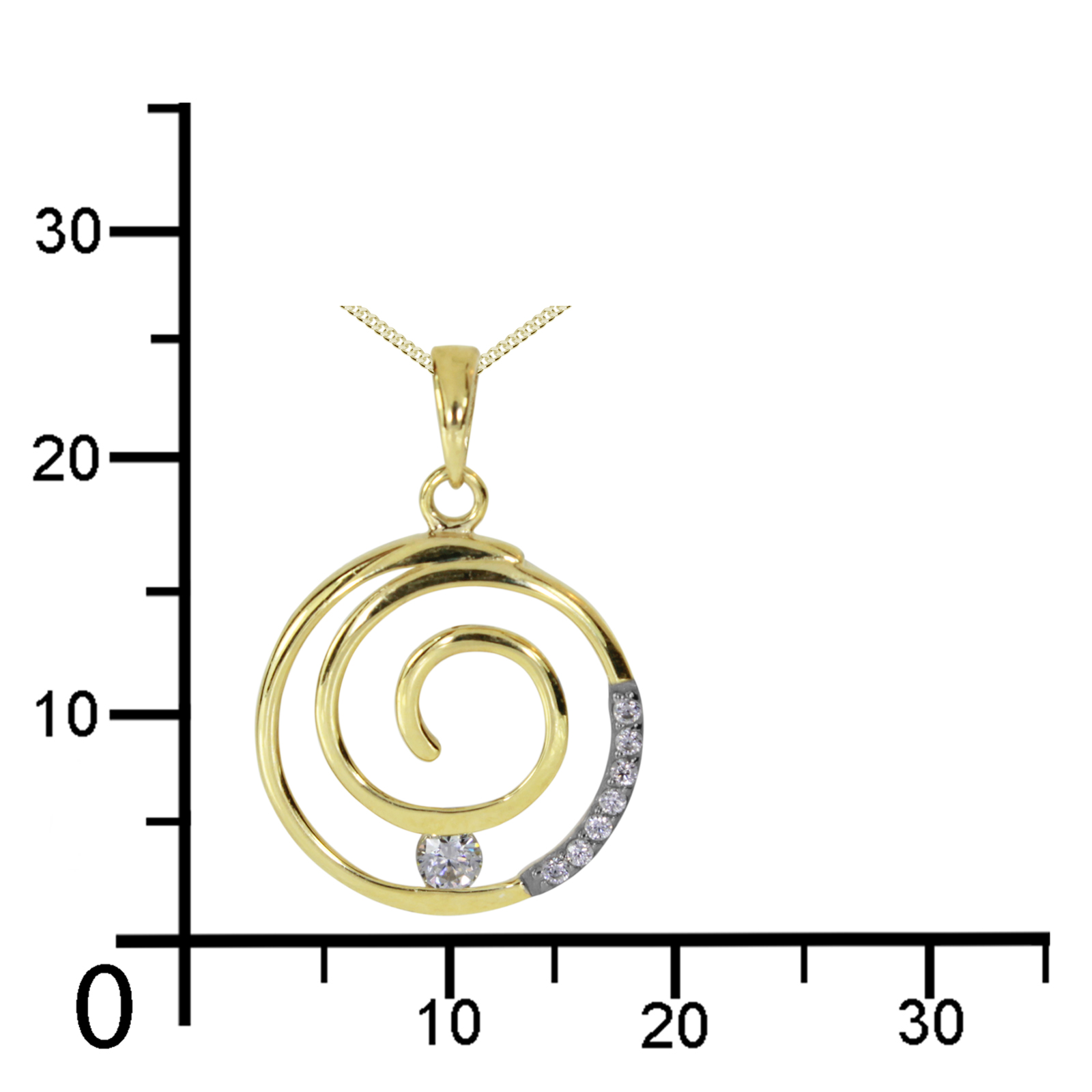 114-100040-A145k Kette mit Anhänger Gold 333/000, Spirale, 42 oder 45 cm, Zirkonia
