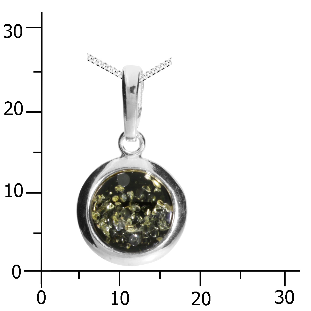 089-200063-A145k Kette mit Anhänger Silber 925/000, 45 cm, Bernstein grün