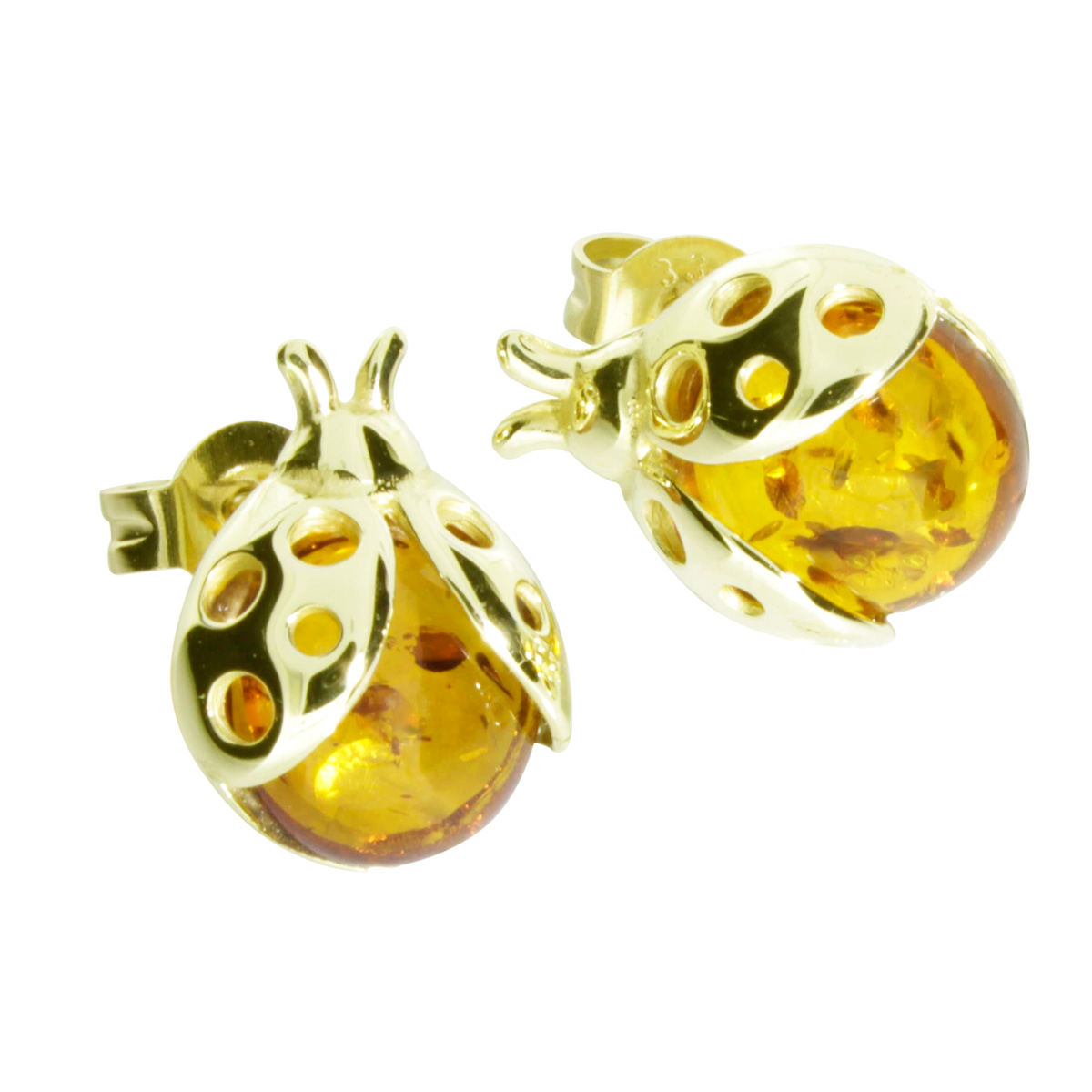 001-163406-0100 Ohrstecker Gold 333/000, Marienkäfer, Bernstein