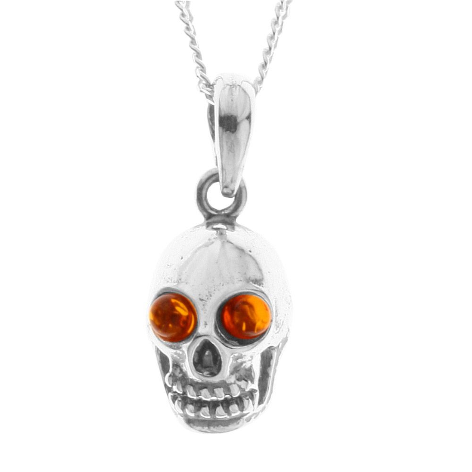 098-200490-A142 Kette mit Anhänger Totenkopfmaske, Silber 925/000, Bernstein, -Länge wählbar-