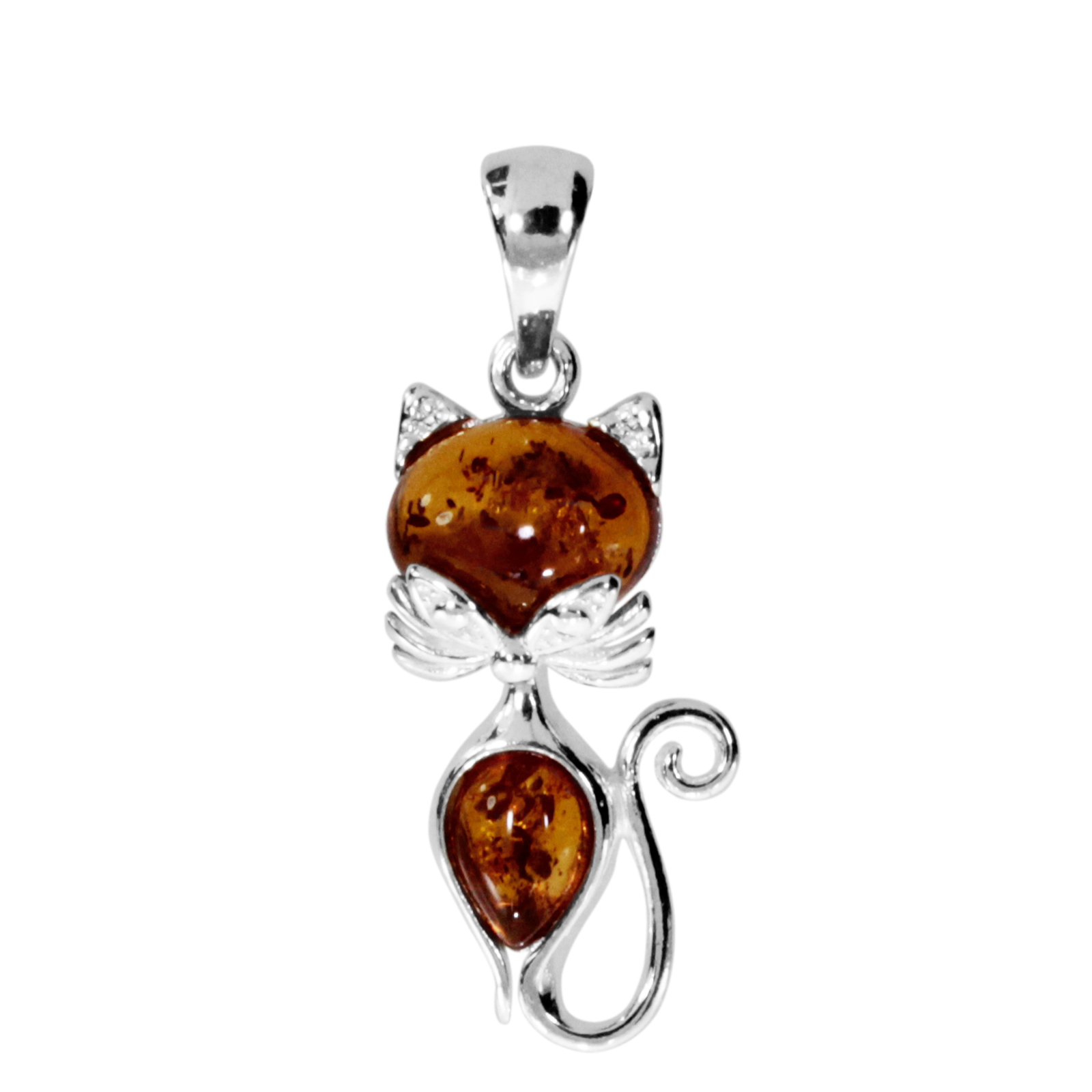 Anhänger Silber 925/000, "Katze", Bernstein   