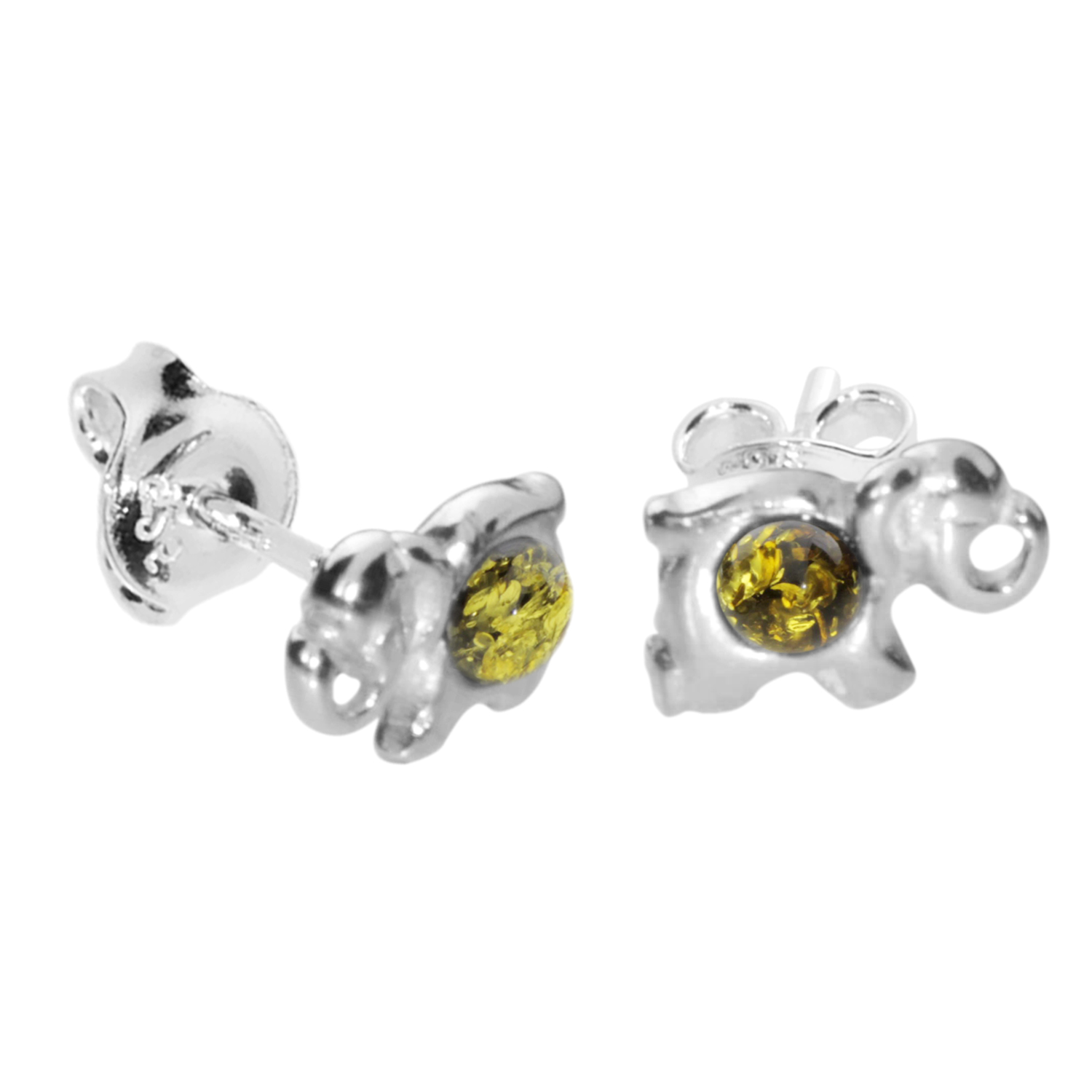 099-260135-0110-2 Ohrstecker Silber 925/000, Elefant, Bernstein grün