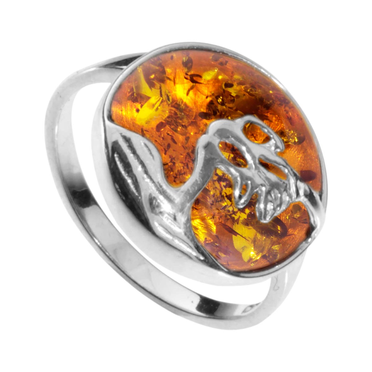 Ring Silber 925/000, "Windflüchter", Bernstein -Größe wählbar-