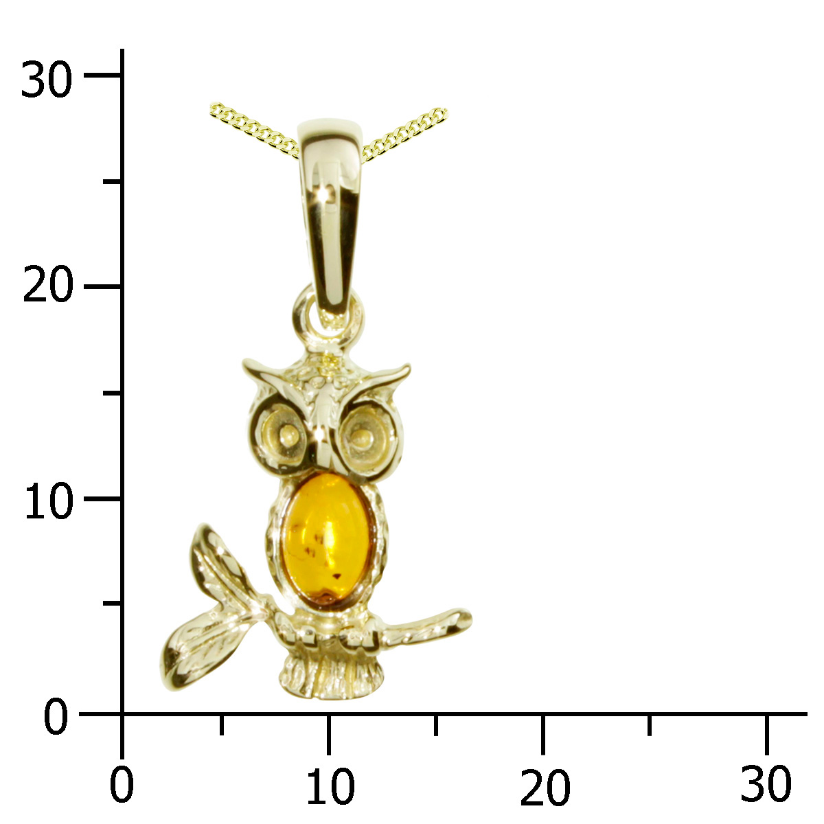 001-103649-A142k Kette mit Anhänger Gold 333/000, 42 cm, Eule, Bernstein