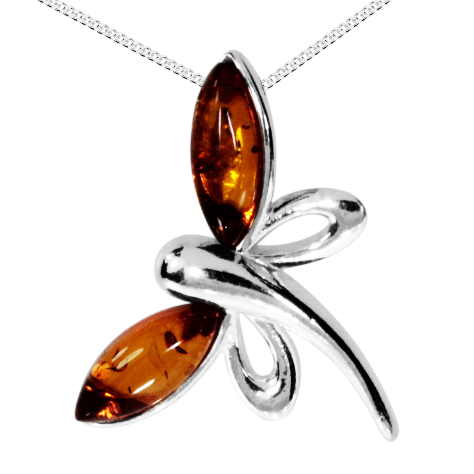 Kette mit Anhänger Silber 925/000, Bernstein -Länge wählbar-