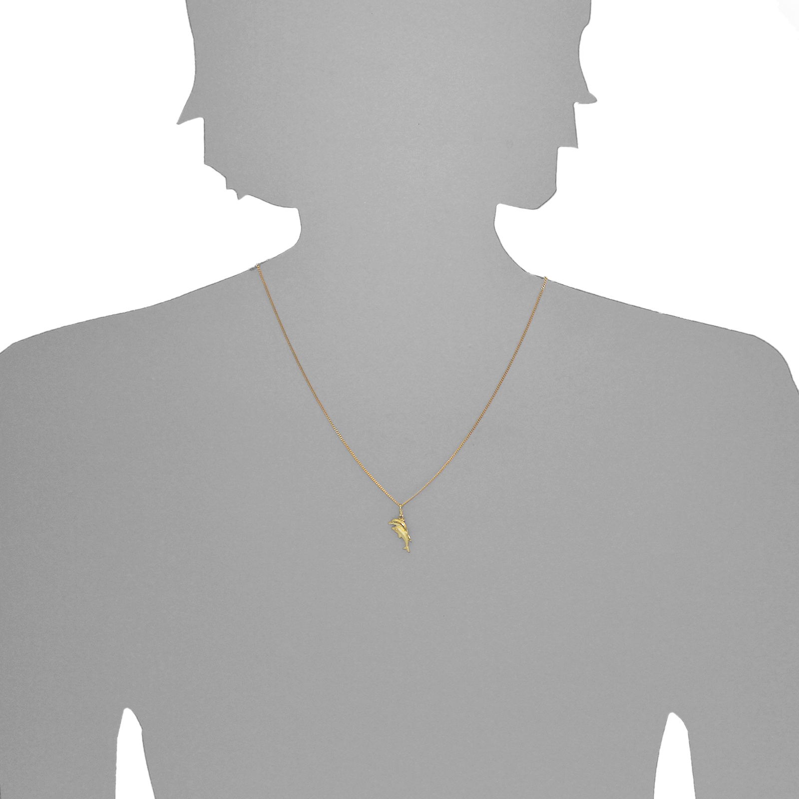 114-100070-A142siYMl5H9ARqmVZ Kette mit Anhänger Gold 333/000, Delphinpaar, 42 oder 45 cm