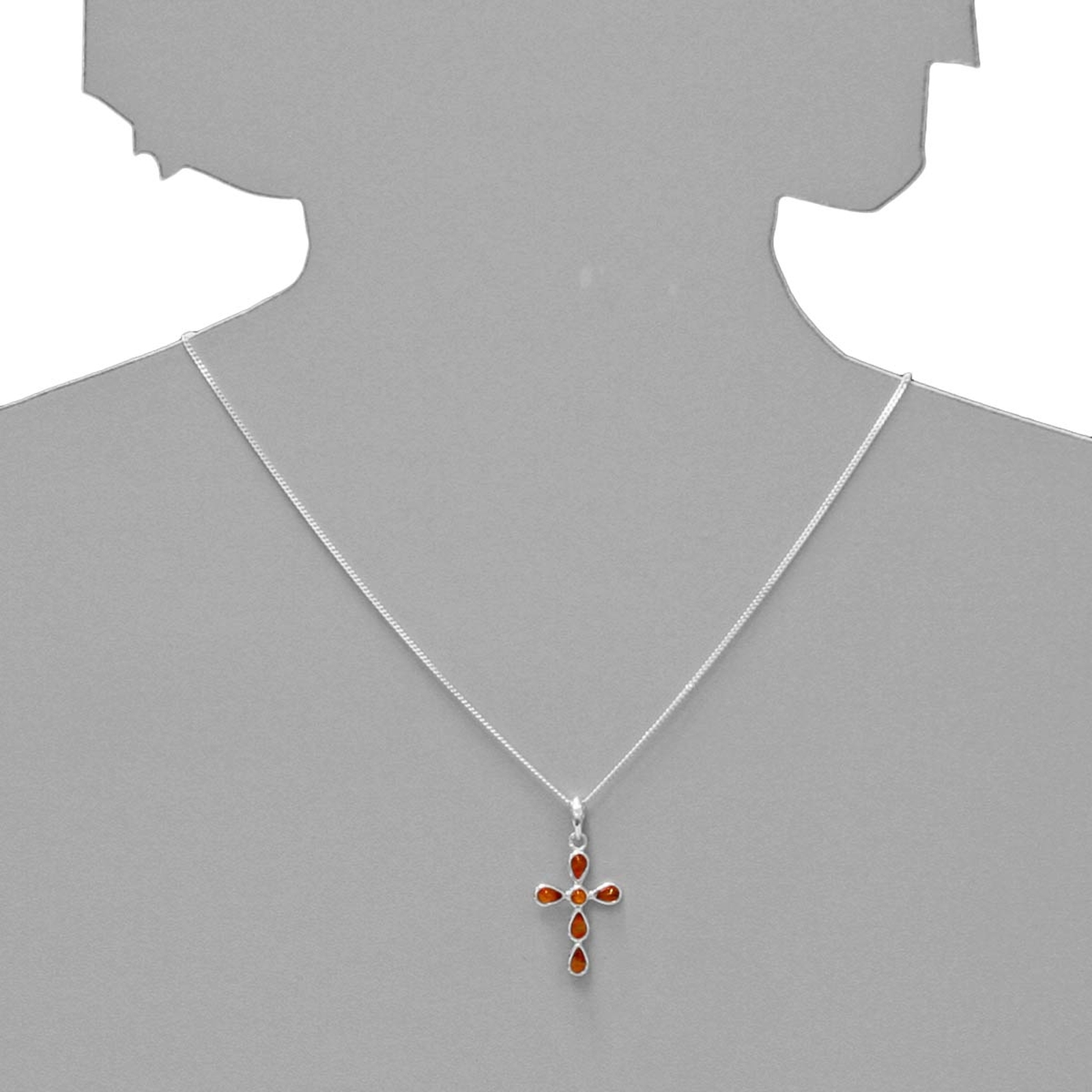 098-200430-0100s Anhänger Kreuz, Silber 925/000, Bernstein