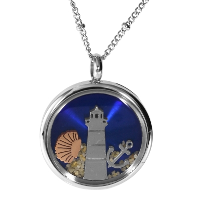 Kette mit Anhänger (23 mm), Leuchtturm, Edelstahl, 41 - 46 cm verstellbar Kette mit Anhänger (23 mm), Leuchtturm, Edelstahl, 41 - 46 cm verstellbar