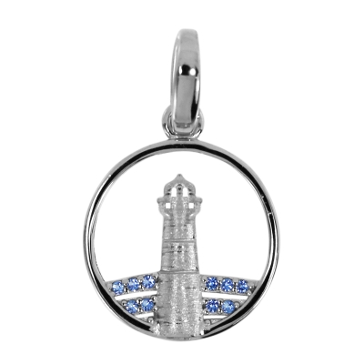 Anhänger Silber 925/000, 15 mm, Zirkonia, blau -Leuchtturm-  Anhänger Silber 925/000, 15 mm, Zirkonia, blau -Leuchtturm-