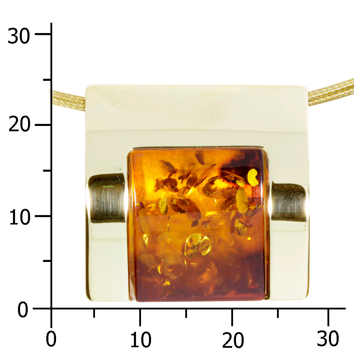 001-103476-A145k Nyloncollier mit Anhänger, Gold 333/000, 45 cm, Bernstein