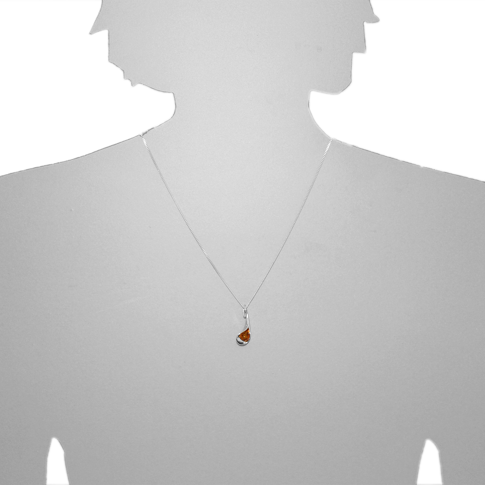 Kette mit Anhänger Silber 925/000, Bernstein -Länge wählbar-
