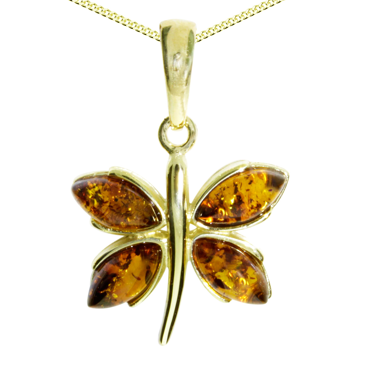 001-103651-A142 Kette mit Anhänger Gold 333/000, 42 cm, Schmetterling, Bernstein