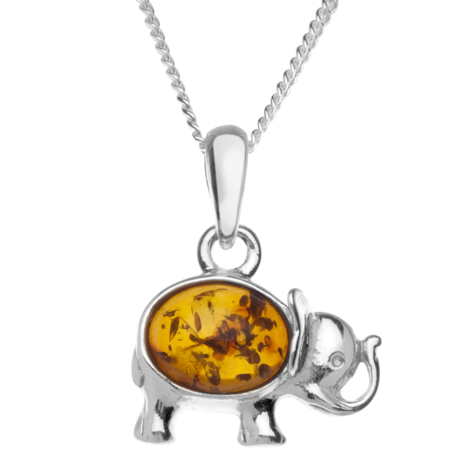 098-200160-A145 Kette mit Anhänger Elefant, Silber 925/000, Bernstein, -Länge wählbar-