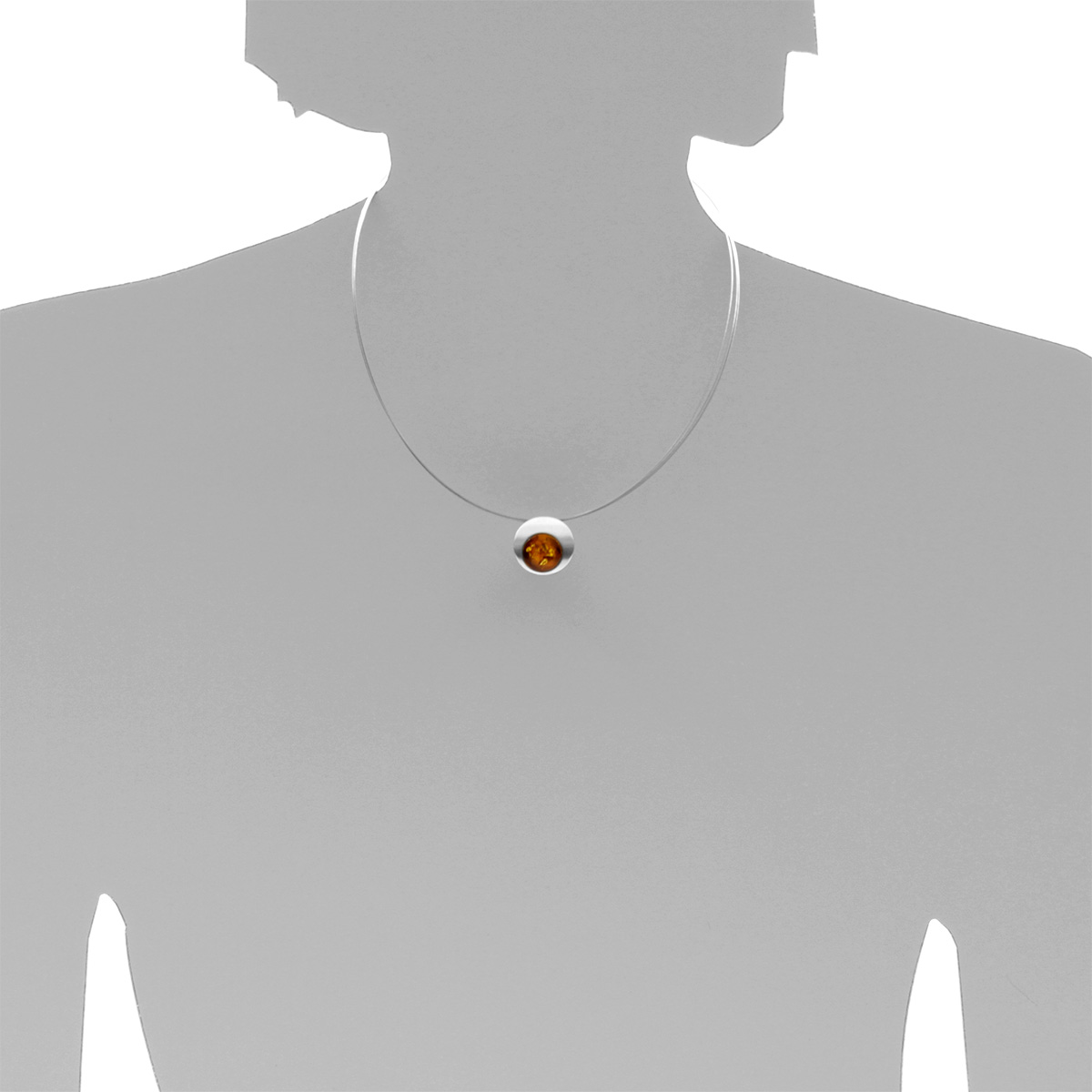 001-203512-C142s Edelstahlcollier 3/42 cm, Silber 925/000, Bernstein