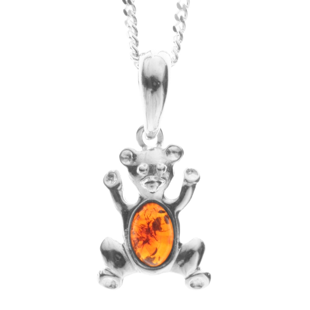 098-200050-A142 Kette mit Anhänger Teddy, Silber 925/000, Bernstein, 40 oder 42 cm lang