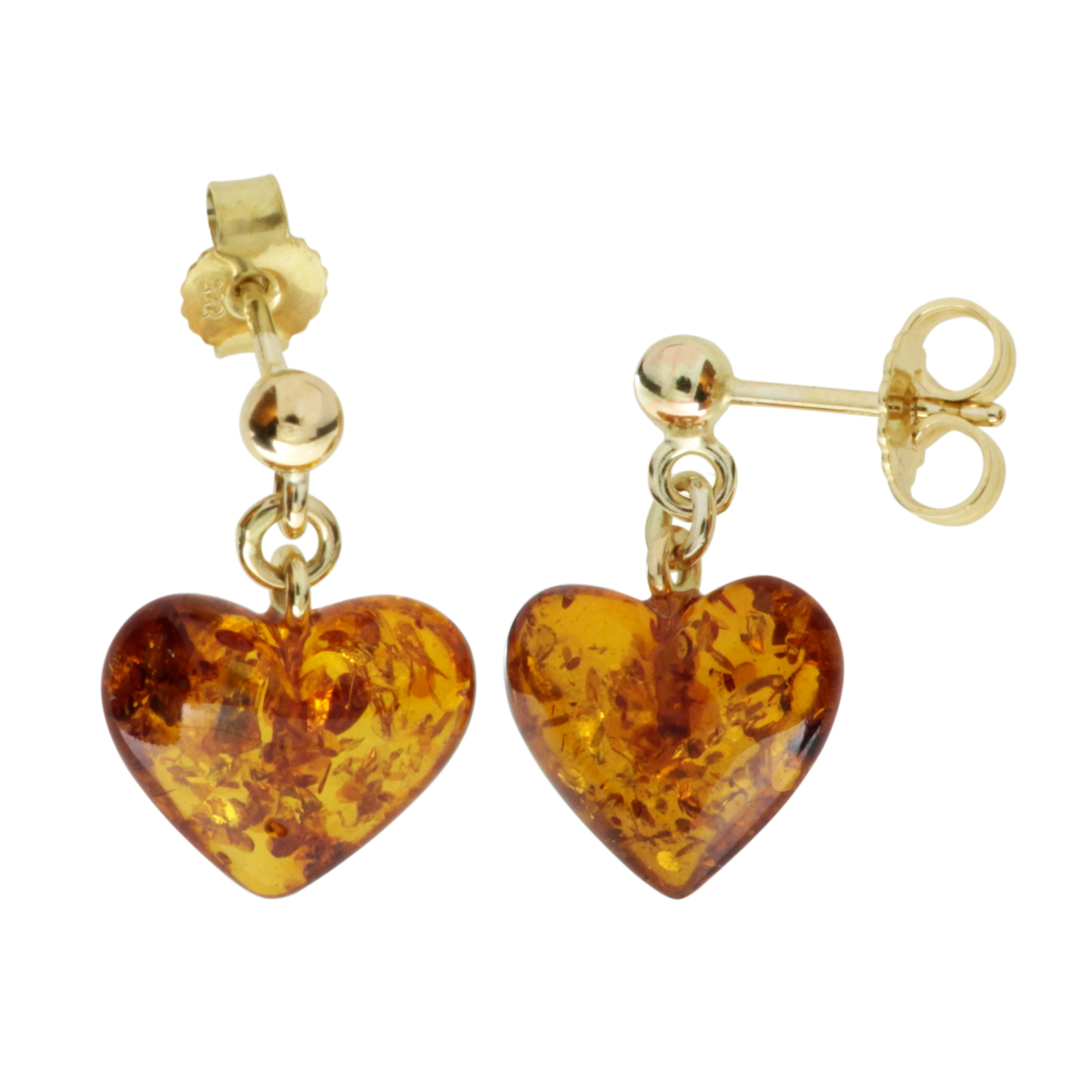 Ohrhänger Gold 333/000, Herz, Bernstein  Ohrhänger Gold 333/000, Herz, Bernstein