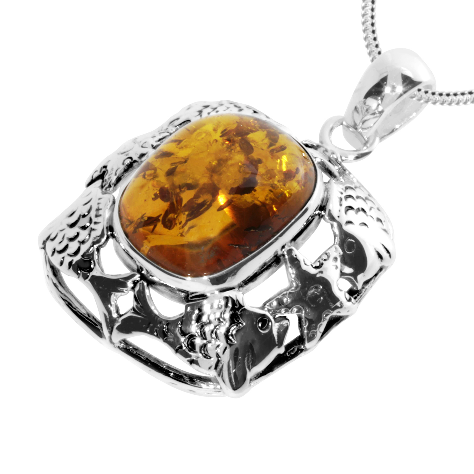 Kette mit Anhänger, Fischland, Silber 925/000, oxyd., Bernstein Kette mit Anhänger, Fischland, Silber 925/000, oxyd., Bernstein