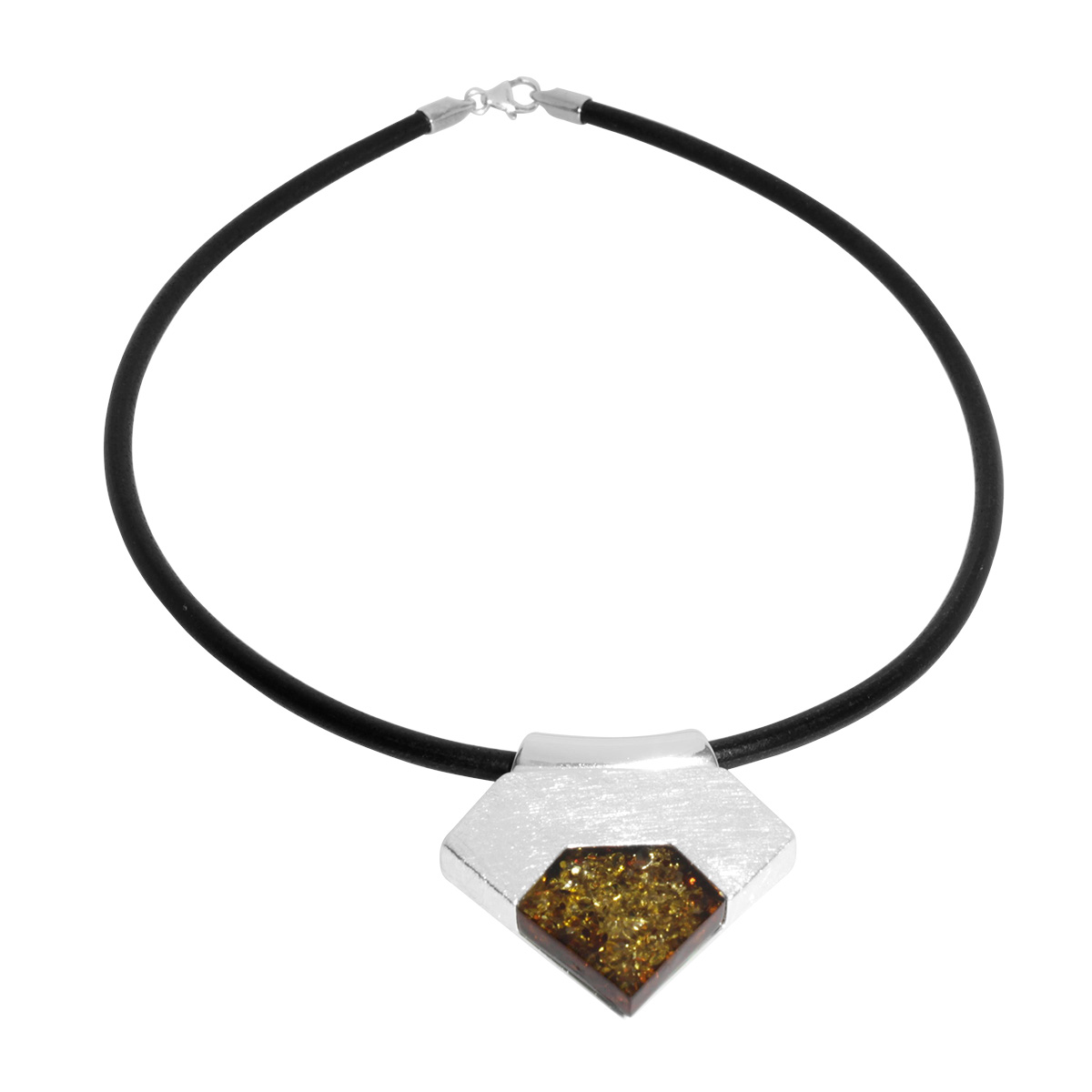 Ledercollier mit Anhänger Silber 925/000, 42 cm, Bernstein grün
