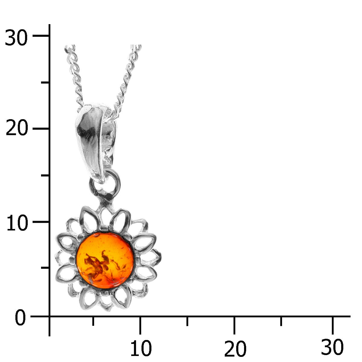 098-200020-A140k Kette mit Anhänger Blüte, Silber 925/000, Bernstein, -Länge wählbar-