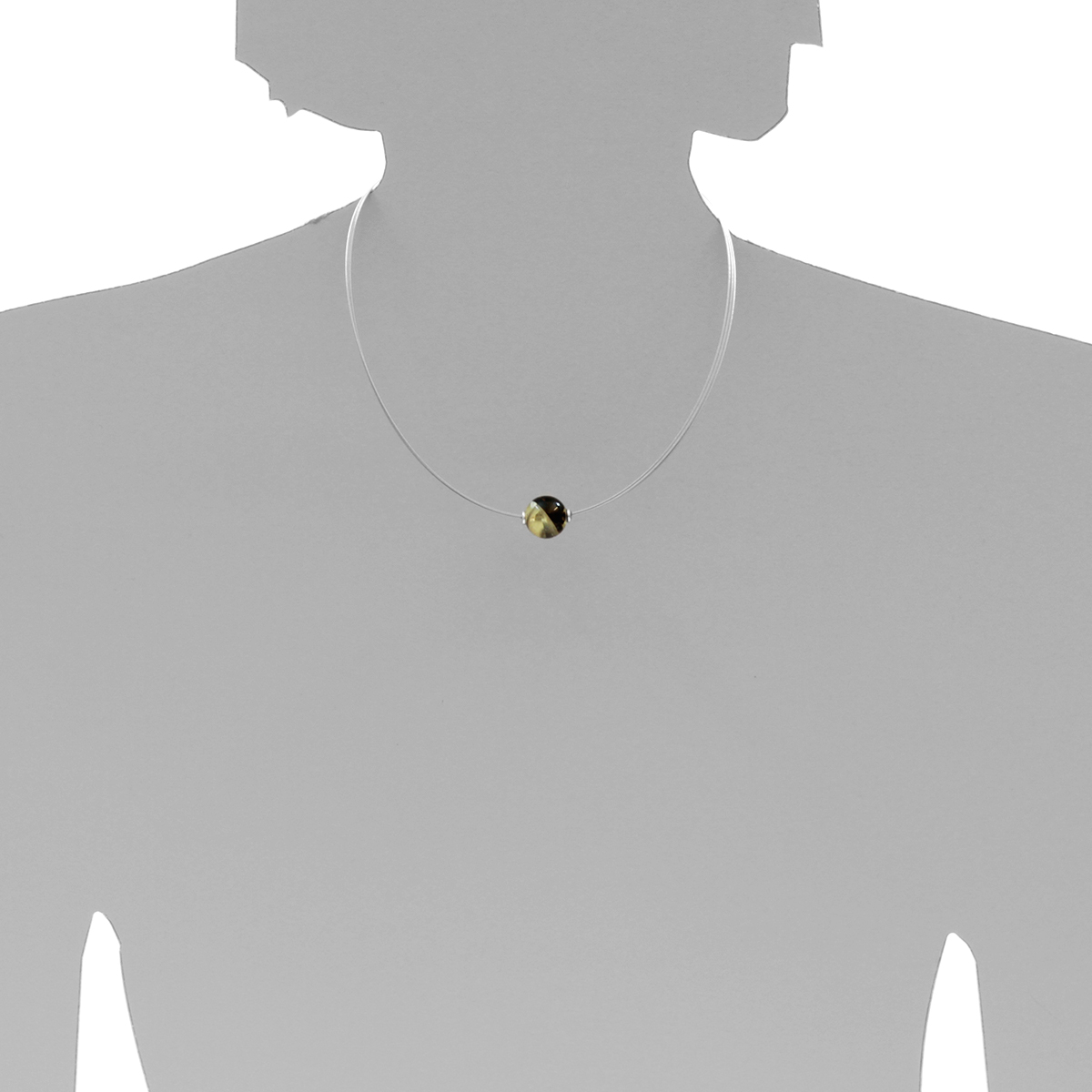 001-403113-A442s Edelstahlcollier 3/42 cm oder 45 cm, Silber 925/000, Kugel 13 mm, Bernsteinmosaik