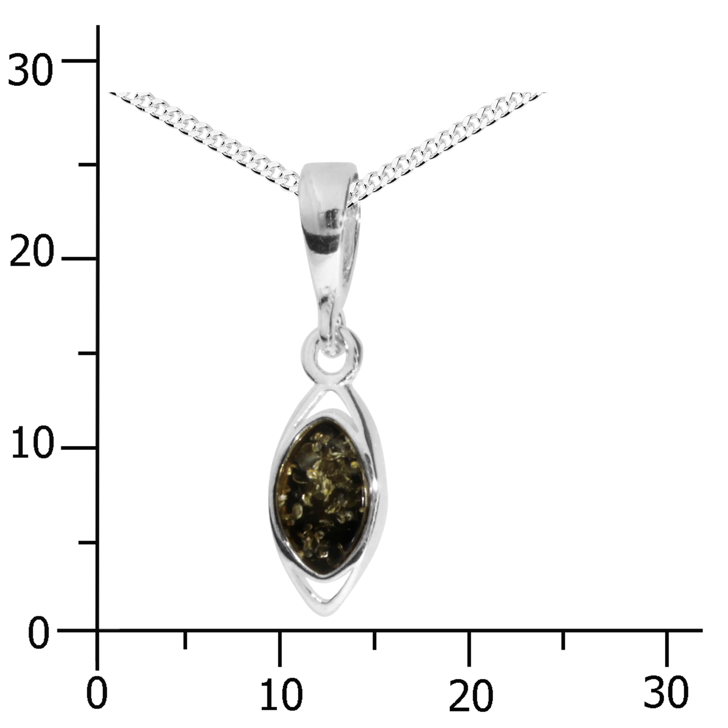 089-200093-A145k Kette mit Anhänger Silber 925/000, Bernstein, grün, 42 oder 45 cm