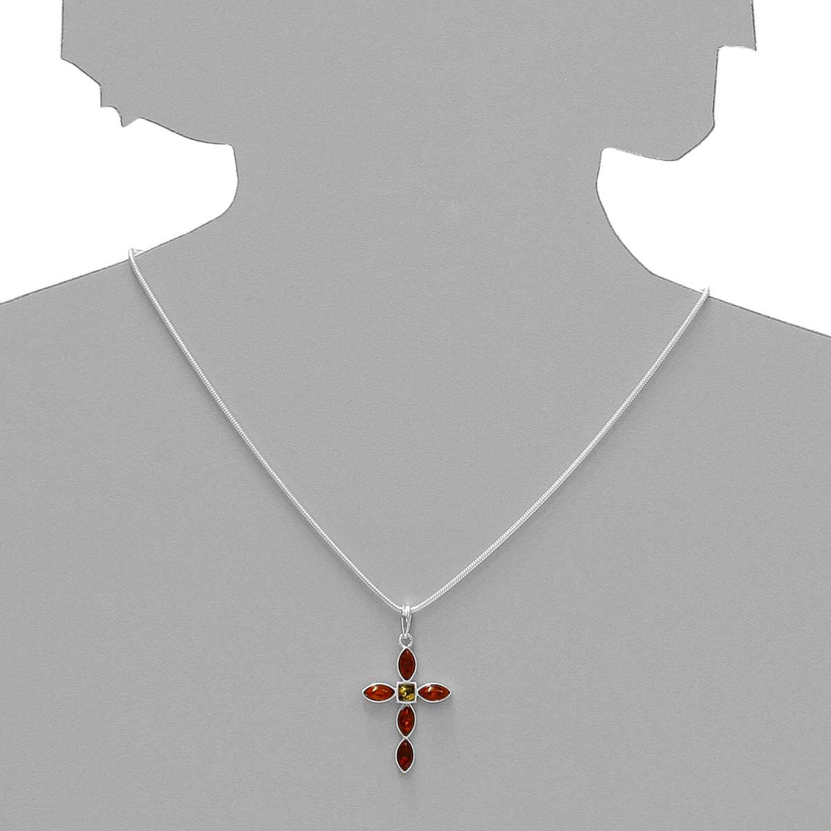 043-205005-A242s Kette mit Anhänger Silber 925/000, Kreuz, Bernstein, 42 cm