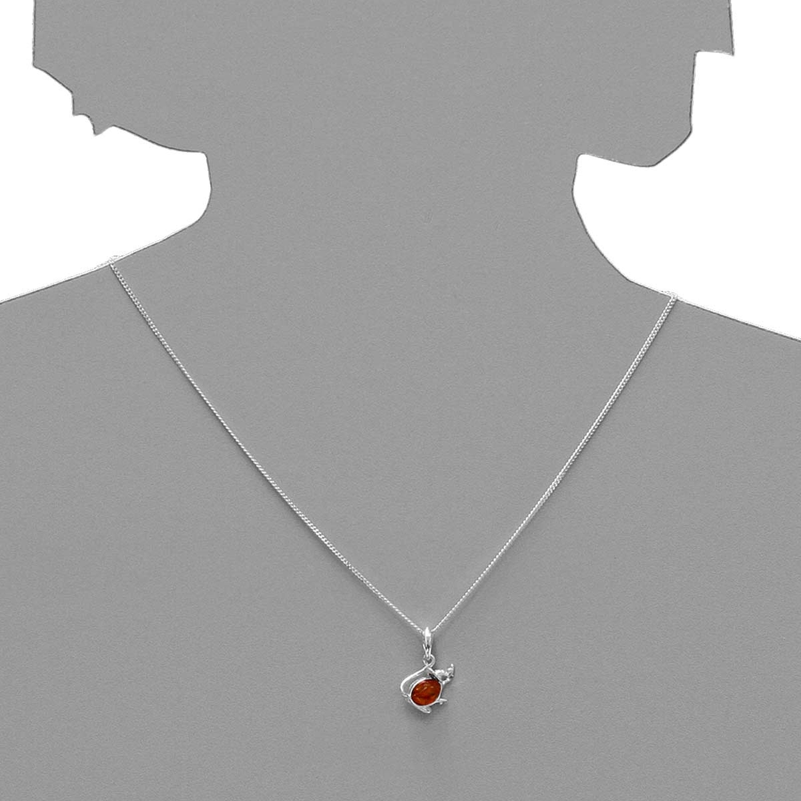 098-200170-A142s Kette mit Anhänger Maus, Silber 925/000, Bernstein, -Länge wählbar-