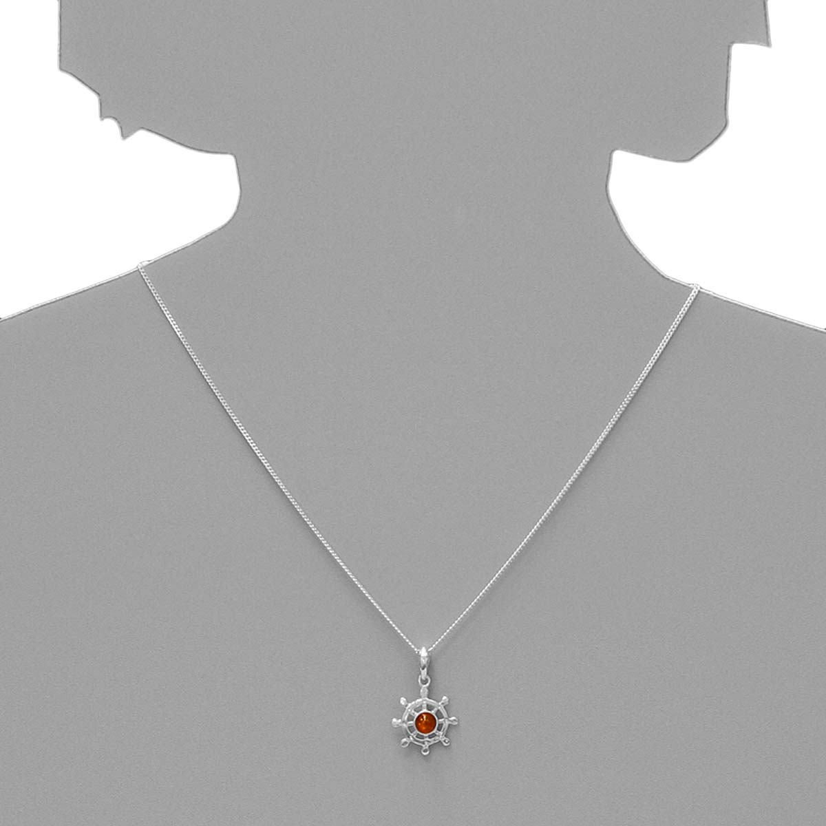 098-200090-A142s Kette mit Anhänger Steuerrad, Silber 925/000, Bernstein, 42 cm