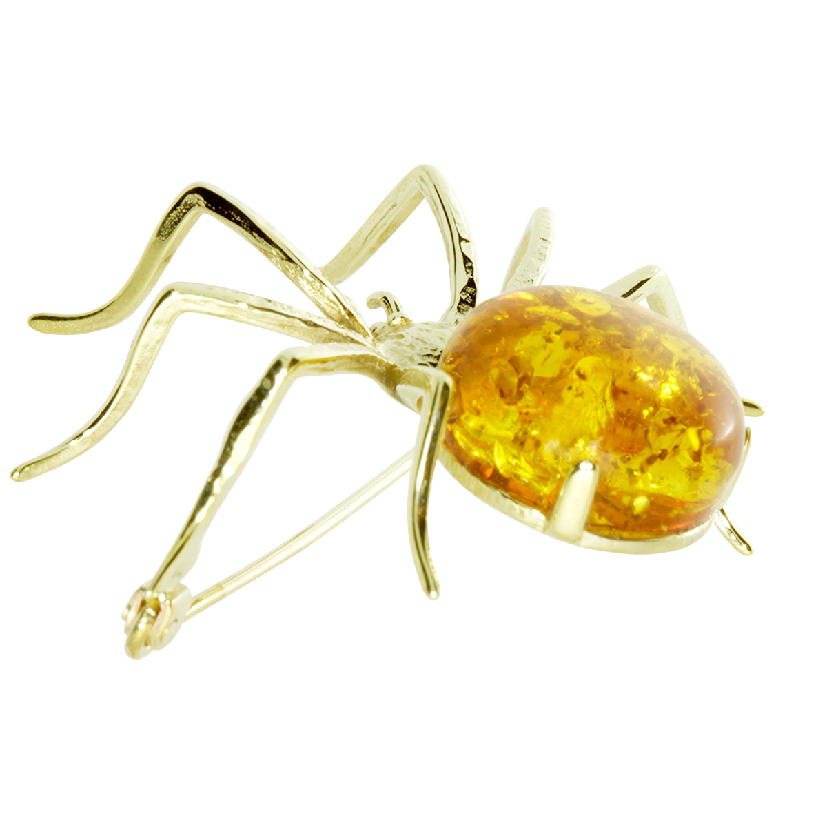 001-233041-02001 Brosche Silber vergoldet, Spinne, Bernstein