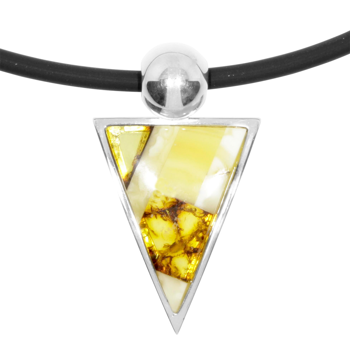4250054286127 Kautschukcollier 3/45 mit Anhänger, Silber 925/000, Bernstein-Mosaik