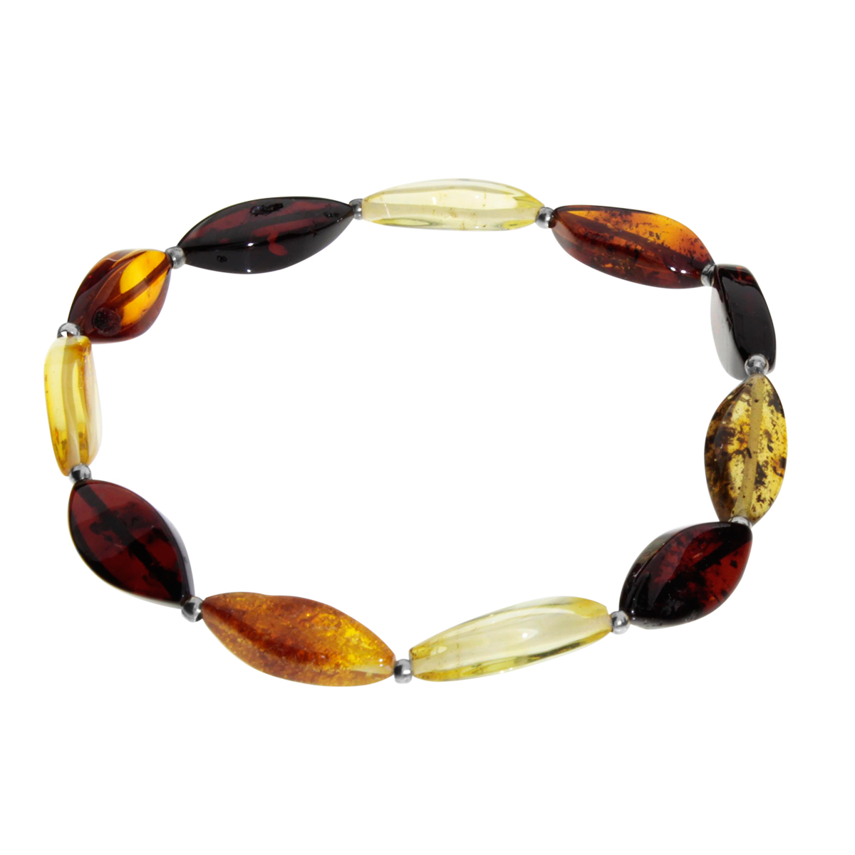 051-410013-032059679402d8338 Bernsteinarmband, 19 cm, Gummizug, navetteform